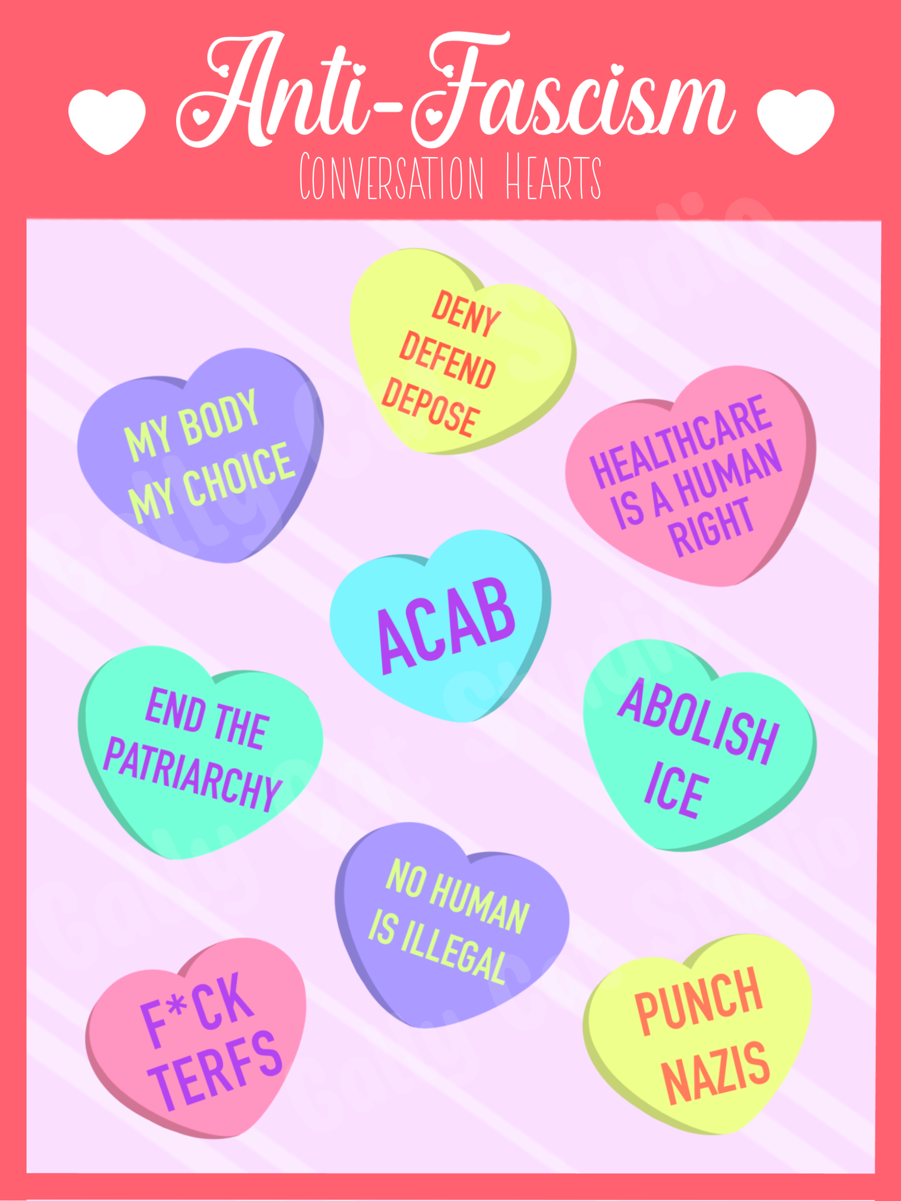 Sticker Sheet Anti Fascism Candy Hearts Gally Cat Studio Sticker sheet anti fascism candy hearts gally cat studio